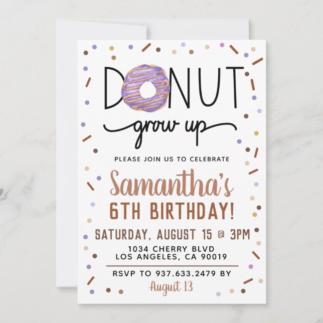 Chocolate Doughnut Grow Up Birthday Invitation (Front)