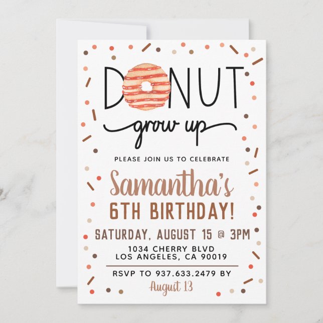 Chocolate Doughnut Grow Up Birthday Invitation (Front)