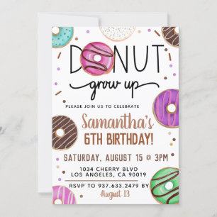 Chocolate Doughnut Grow Up Birthday Invitation