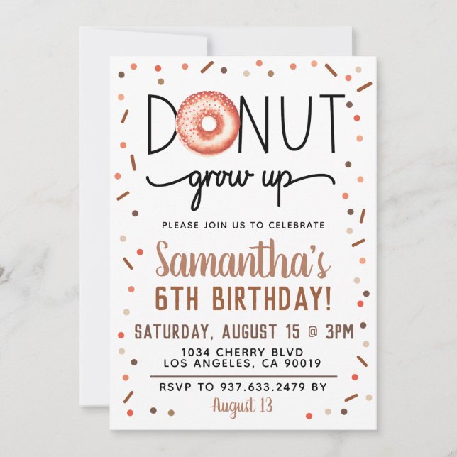 Chocolate Doughnut Grow Up Birthday Invitation (Front)