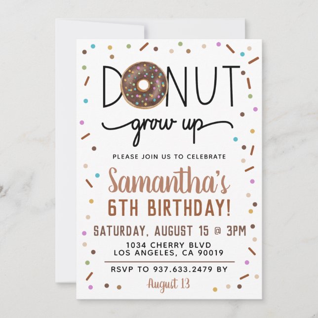 Chocolate Doughnut Grow Up Birthday Invitation (Front)