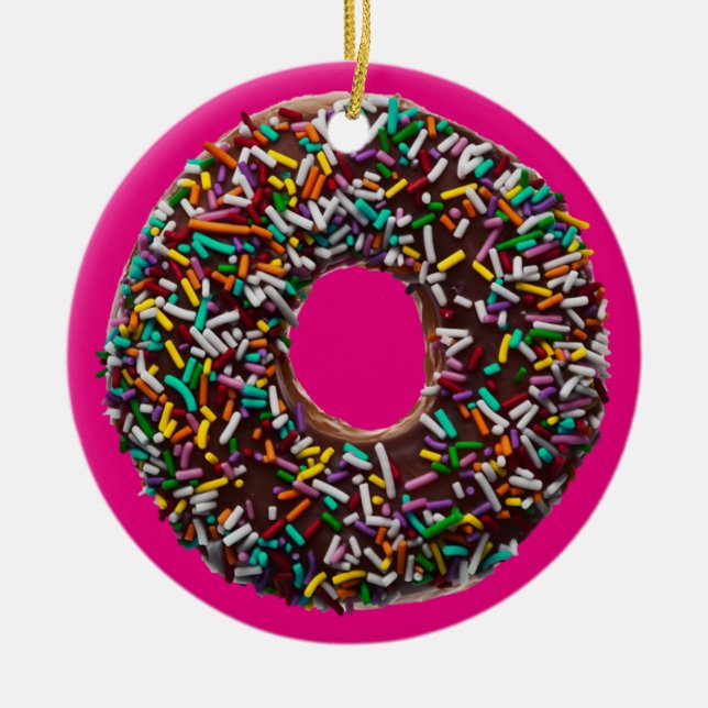 Chocolate Doughnut with colourful sprinkles Ceramic Tree Decoration (Front)