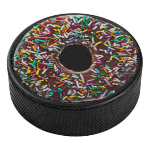 Chocolate Doughnut with colourful sprinkles Hockey Puck