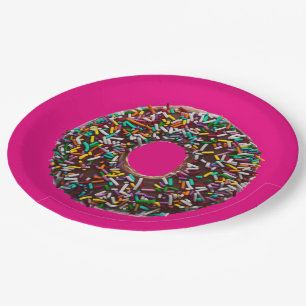 Chocolate Doughnut with colourful sprinkles Paper Plate