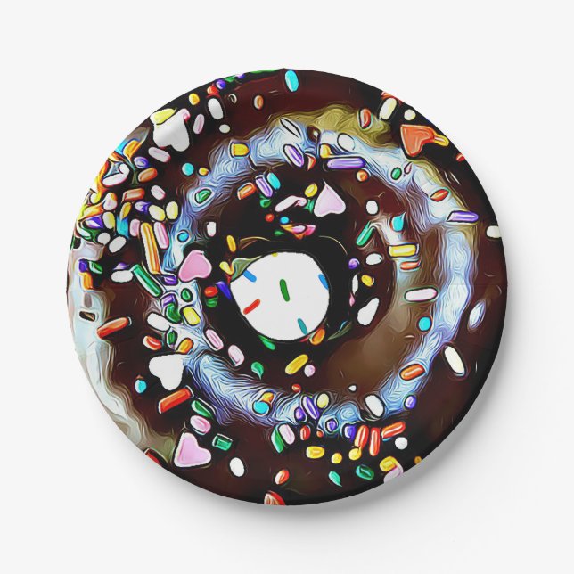 Chocolate Doughnut with Sprinkles Cake Paper Plate (Front)