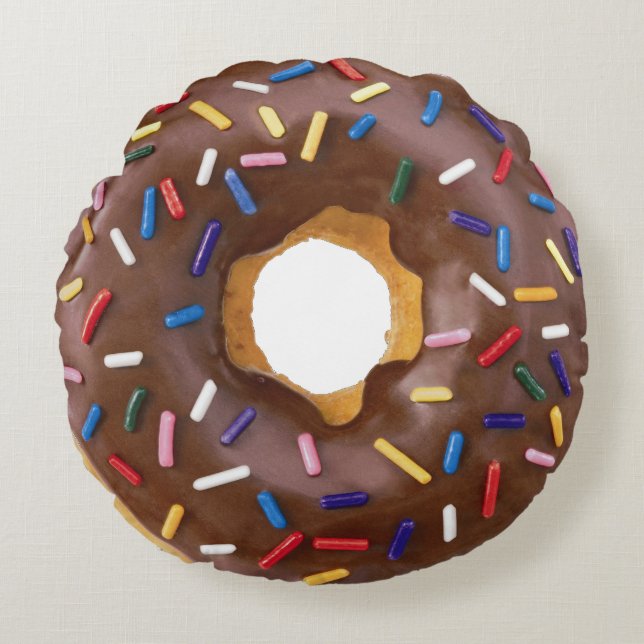 Chocolate Doughnut With Sprinkles Round Pillow (Front)