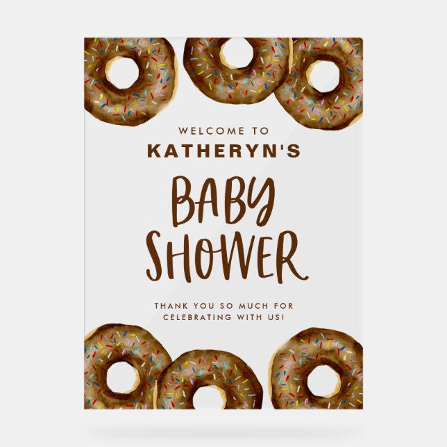 Chocolate Doughnuts Baby Shower Welcome Acrylic Sign (Front)