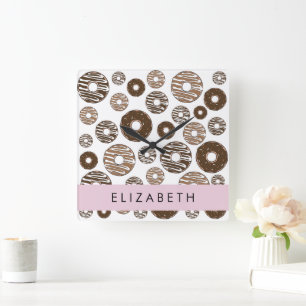 Chocolate Doughnuts, Caramel Doughnuts, Icing, You Square Wall Clock