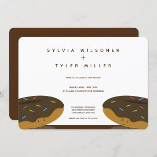 Chocolate Doughnuts Sprinkles Wedding White Brown Invitation