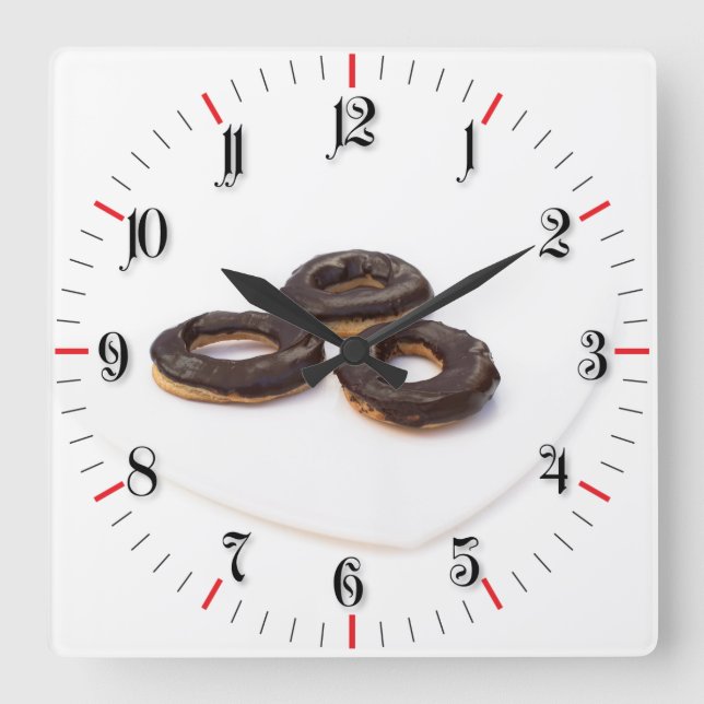 Chocolate doughnuts square wall clock (Front)