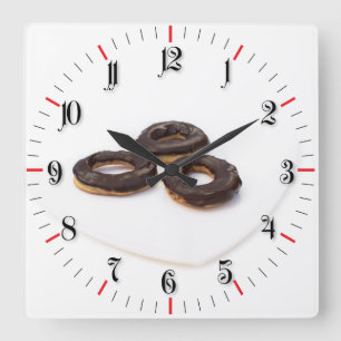 Chocolate doughnuts square wall clock