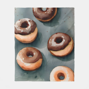 Chocolate Doughnuts Watercolor Fleece Blanket