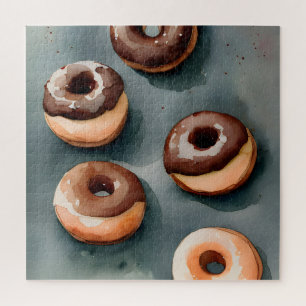 Chocolate Doughnuts Watercolor Jigsaw Puzzle