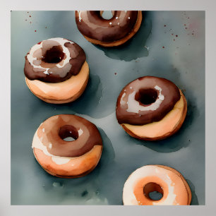 Chocolate Doughnuts Watercolor Poster