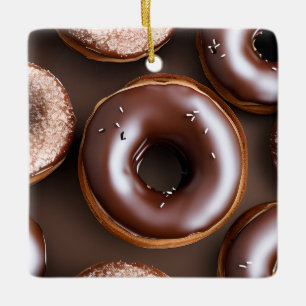 Chocolate Doughnuts with Sprinkles Christmas Ceramic Ornament
