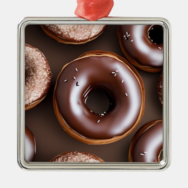 Chocolate Doughnuts with Sprinkles Christmas Metal Ornament (Front)