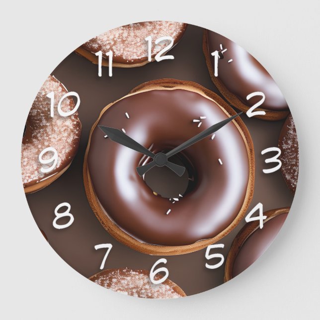 Chocolate Doughnuts with Sprinkles  Large Clock (Front)
