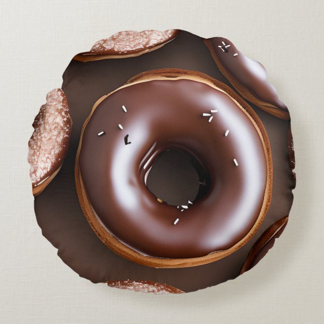 Chocolate Doughnuts with Sprinkles  Round Cushion (Front)