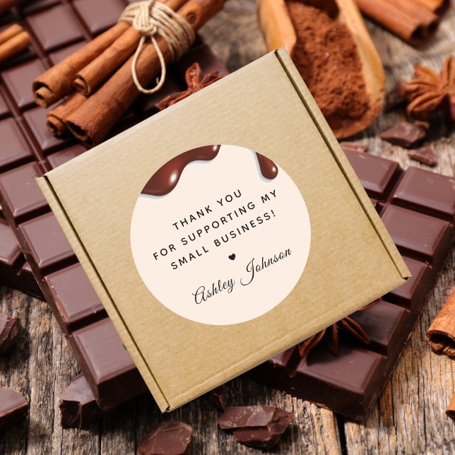 Chocolate Drip Chocolatier Bakery Thank You Classic Round Sticker (Creator Uploaded)