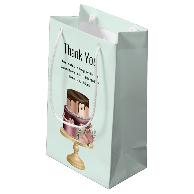 Chocolate Drips and Rose Gold Cake Thank You Small Gift Bag (Back Angled)