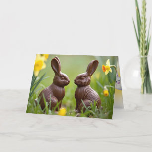 Chocolate Easter Bunnies With Daffodils Card