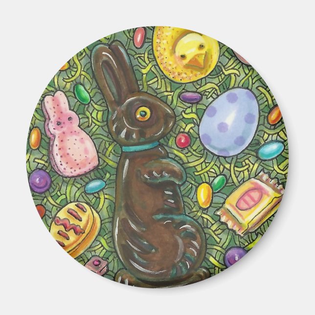 CHOCOLATE EASTER BUNNY, CHICK, EGGS, JELLY BEANS MAGNET (Front)