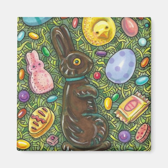 CHOCOLATE EASTER BUNNY, CHICK, EGGS, JELLY BEANS MAGNET (Front)