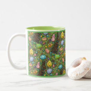 CHOCOLATE EASTER BUNNY, CHICK, EGGS, JELLY BEANS Two-Tone COFFEE MUG