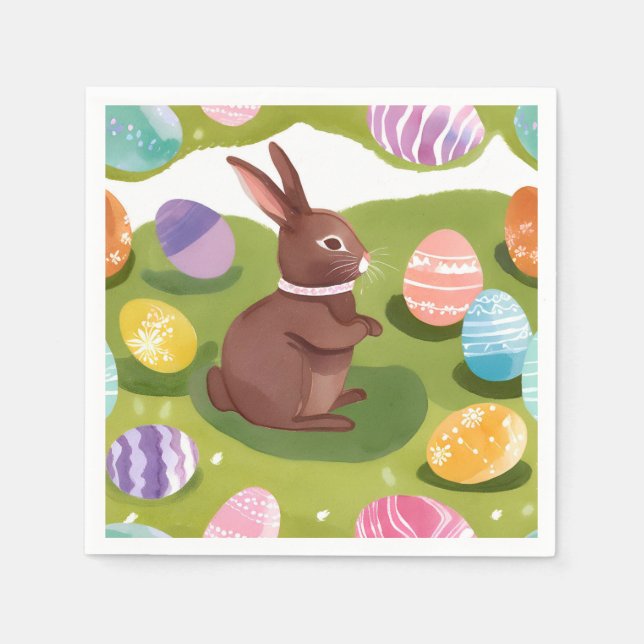 Chocolate Easter Bunny | Cute Spring Pastel Eggs Napkin (Front)