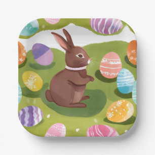 Chocolate Easter Bunny Cute Spring Pastel Eggs Paper Plate