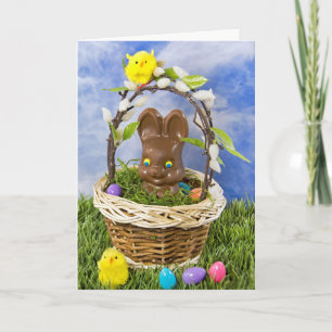 Chocolate Easter Bunny in basket Holiday Card