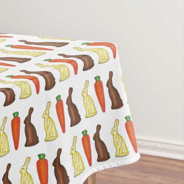 Chocolate Easter Bunny Rabbit Carrot Candy Print Tablecloth (In Situ)