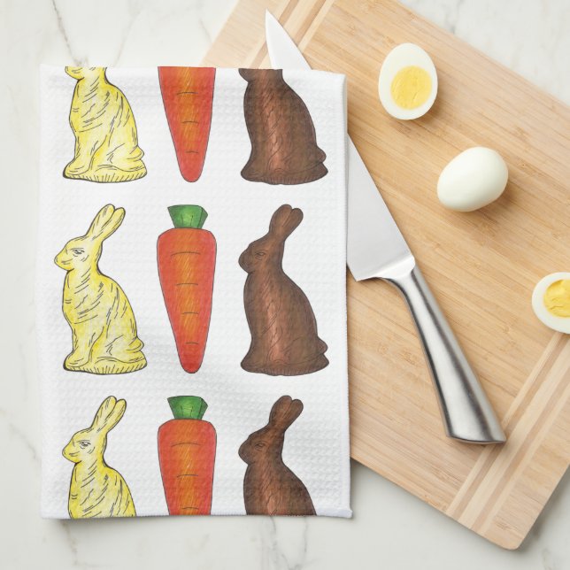 Chocolate Easter Bunny Rabbit Carrot Candy Tea Towel (Quarter Fold)