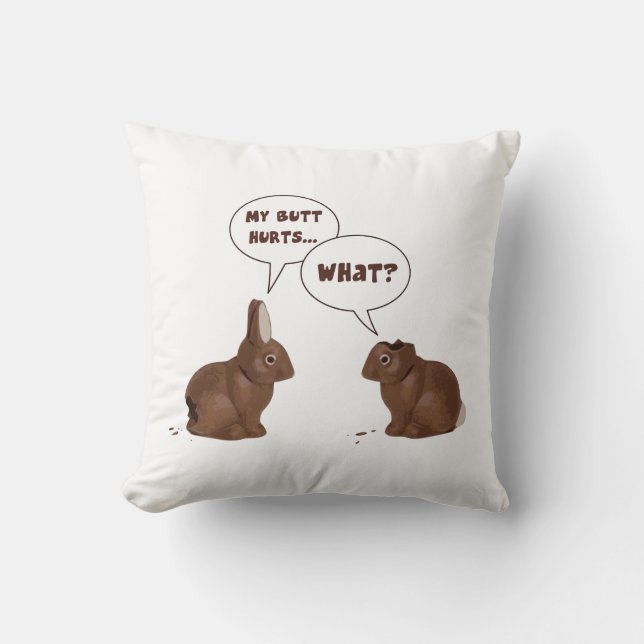Chocolate Easter Bunny Rabbits Butt Hurts Cushion (Front)