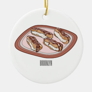 Chocolate eclair cartoon illustration ceramic ornament