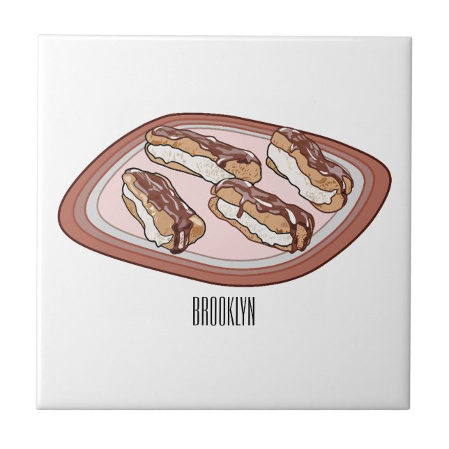 Chocolate eclair cartoon illustration ceramic tile (Front)