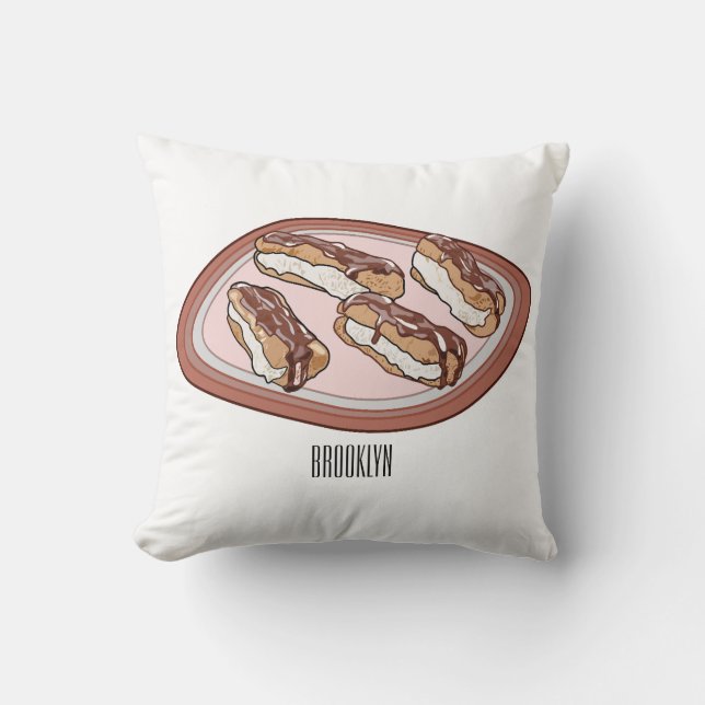 Chocolate eclair cartoon illustration cushion (Front)