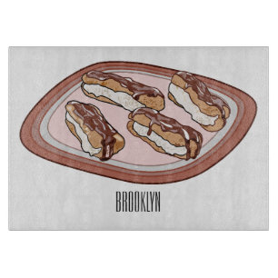 Chocolate eclair cartoon illustration cutting board