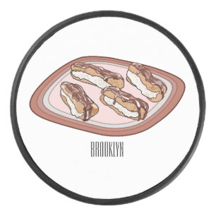 Chocolate eclair cartoon illustration hockey puck