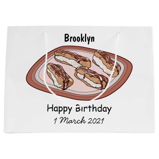 Chocolate eclair cartoon illustration large gift bag (Front)