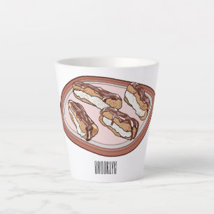 Chocolate eclair cartoon illustration  latte mug