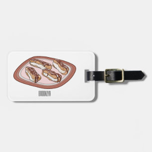 Chocolate eclair cartoon illustration luggage tag
