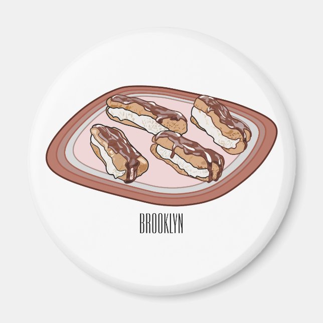Chocolate eclair cartoon illustration magnet (Front)