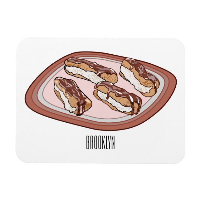 Chocolate eclair cartoon illustration  magnet (Horizontal)