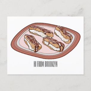 Chocolate eclair cartoon illustration postcard
