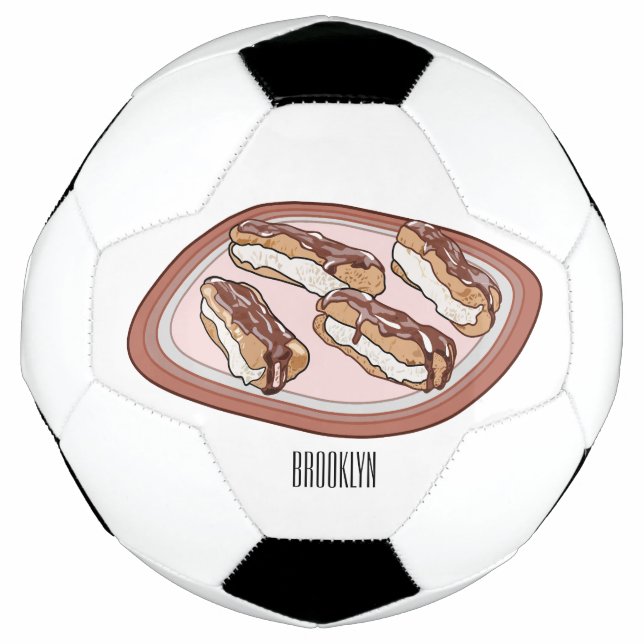 Chocolate eclair cartoon illustration  soccer ball (Front)