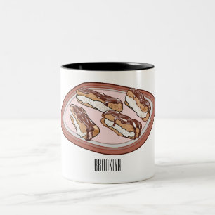 Chocolate eclair cartoon illustration Two-Tone coffee mug