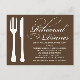 CHOCOLATE FLATWARE   REHEARSAL DINNER INVITE