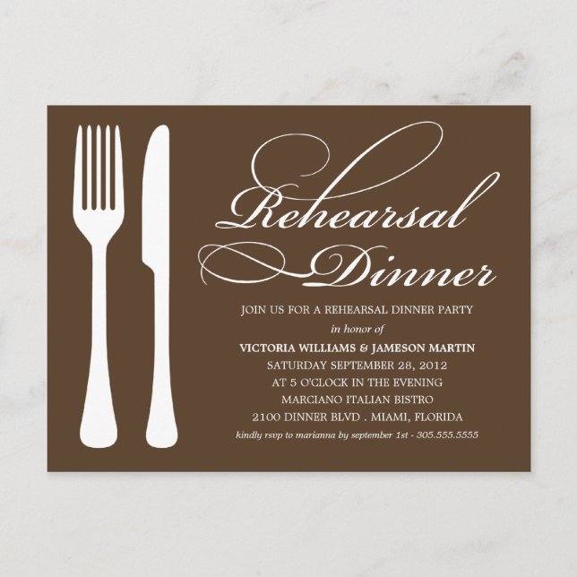 CHOCOLATE FLATWARE | REHEARSAL DINNER INVITE (Front)
