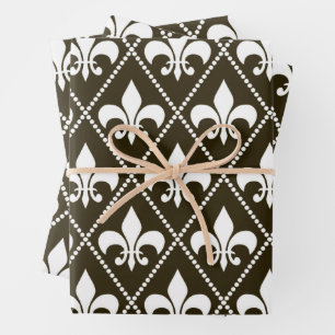 Chocolate Fleur de Lis Wrapping Paper Sheet